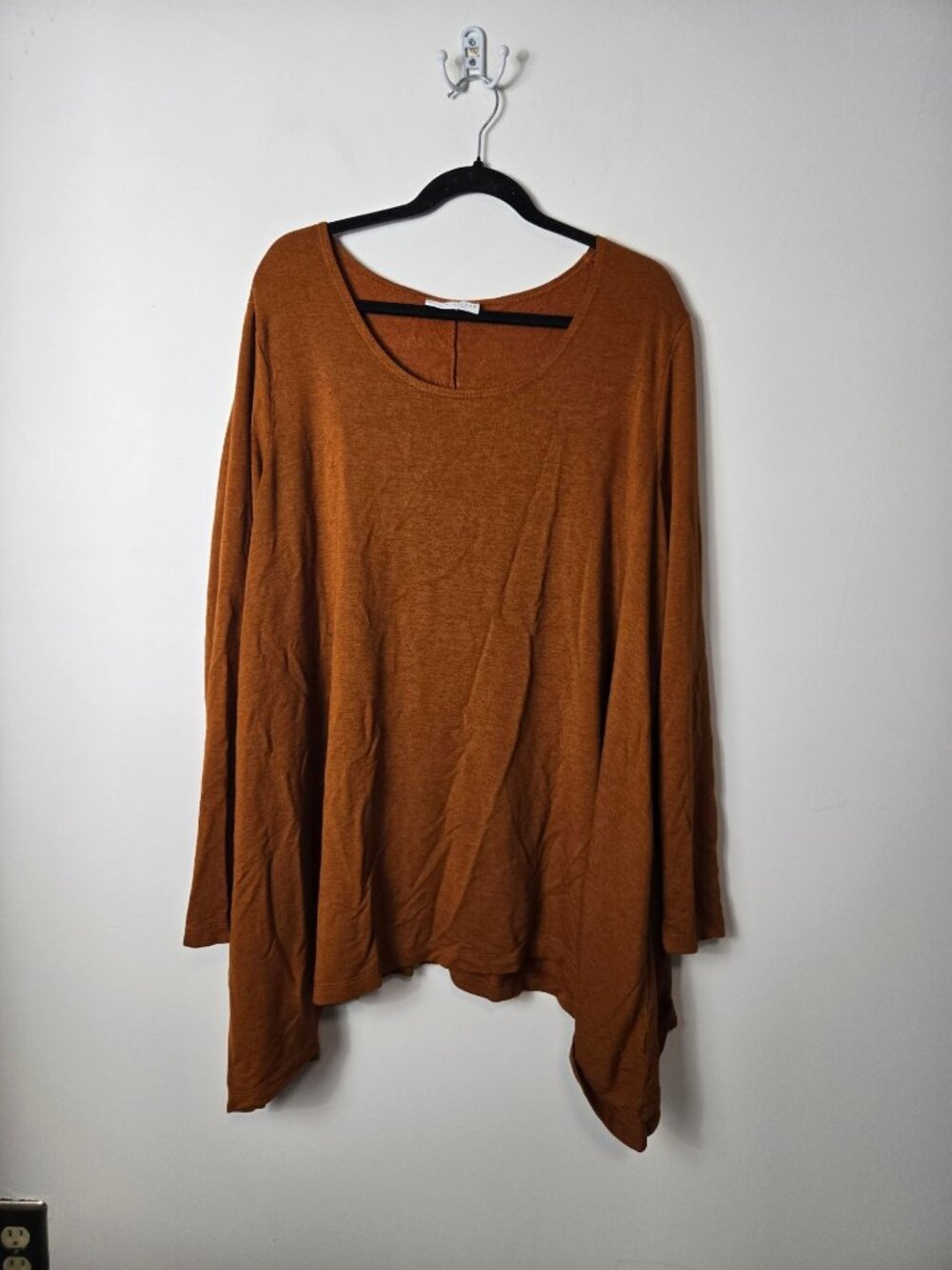 Bryn Walker Asymmetrical Tunic Top Burnt Orange Long Sleeves Size XL Artsy